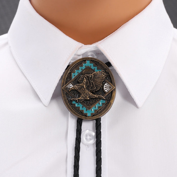 Vintage Eagle Carved Bolo Tie Necklace For Men Western Cowboy Metal Bow Tie Shirt Accessory