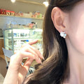Fashion OL Bowknot Faux Pearl Zircon Silver Needle Stud Earrings For Women view 2