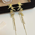 Elegant Alloy Bamboo Leaf Long Tassel Drop Earrings With Gold Chain Fringe, New Chinese Vintage Luxury Earrings view 3