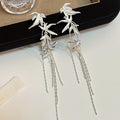 Elegant Alloy Bamboo Leaf Long Tassel Drop Earrings With Gold Chain Fringe, New Chinese Vintage Luxury Earrings view 4