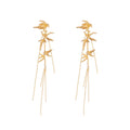 Elegant Alloy Bamboo Leaf Long Tassel Drop Earrings With Gold Chain Fringe, New Chinese Vintage Luxury Earrings view 5