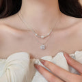 Light Luxury Copper Zircon Pearl Beaded Square Pendant Double Layer Choker Necklace view 3