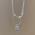 Light Luxury Copper Zircon Pearl Beaded Square Pendant Double Layer Choker Necklace view 4
