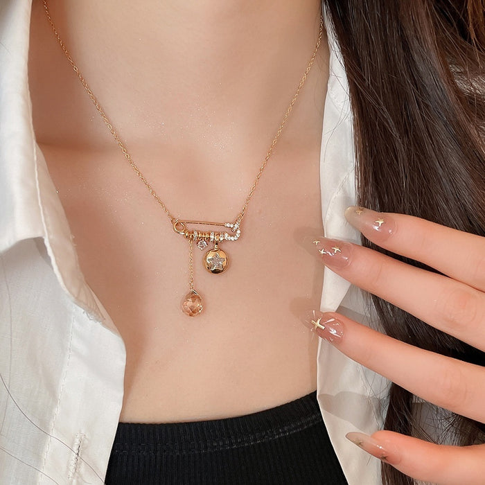 24K Gold Plated Copper Zircon Gourd Pendant Necklace For Women Vintage Palace Choker