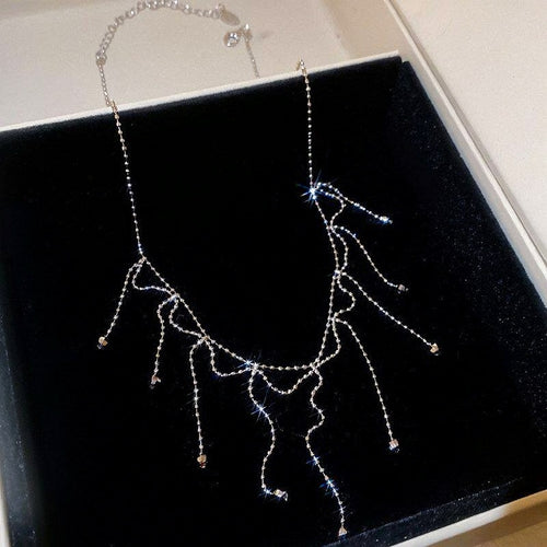 Light Luxury Copper Geometric Tassel Necklace Minimalist Fashion Collarbone Chain Choker