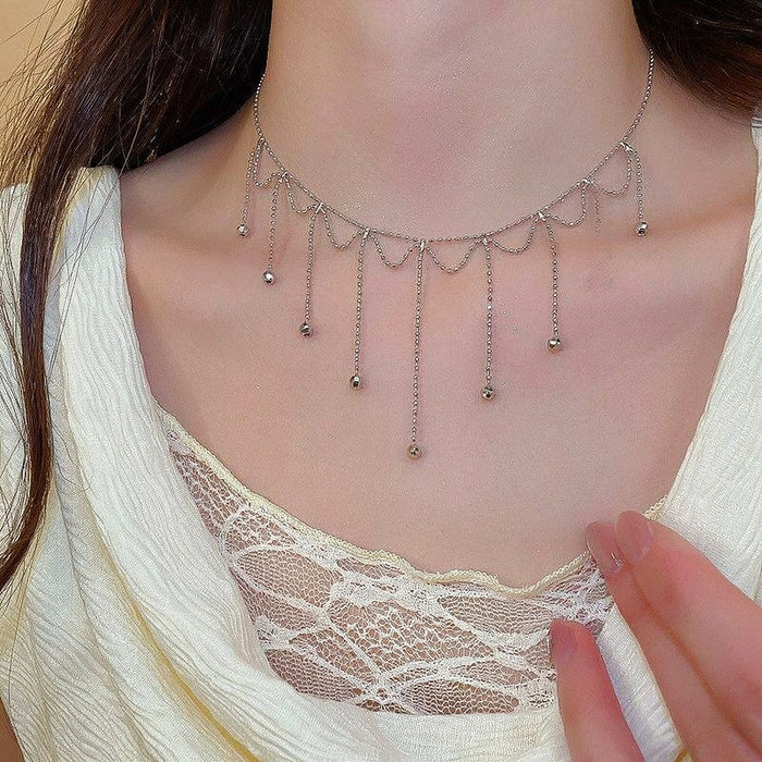 Light Luxury Copper Geometric Tassel Necklace Minimalist Fashion Collarbone Chain Choker