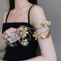 European Style Copper Pleated Butterfly Flower Starfish Arm Cuff Bangle For Women view 1