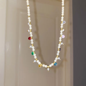 French Vintage Faux Pearl Beaded Round Pendant Necklace Light Luxury Geometric Choker