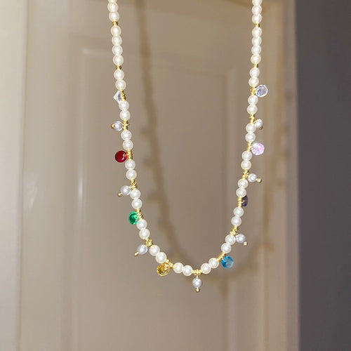 French Vintage Faux Pearl Beaded Round Pendant Necklace Light Luxury Geometric Choker