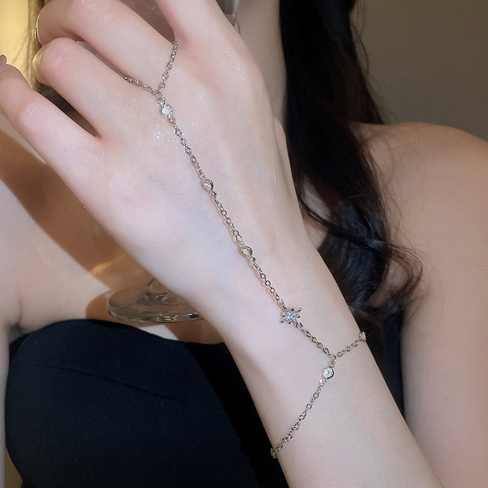 Copper Zircon Starburst One-Piece Ring Bangle Geometric Minimalist Luxury Hand Jewelry For Women