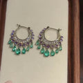 Vintage Copper Zircon Circle Waterdrop Pendant Drop Earrings Ethnic Light Luxury Ear Jewelry view 4