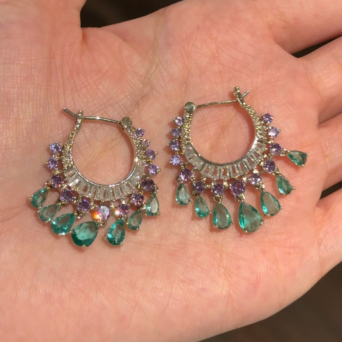 Vintage Copper Zircon Circle Waterdrop Pendant Drop Earrings Ethnic Light Luxury Ear Jewelry