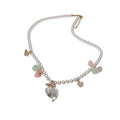 Light Luxury Faux Pearl Beaded Heart Zircon Butterfly Pendant Necklace Vintage Palace Choker For Women view 5