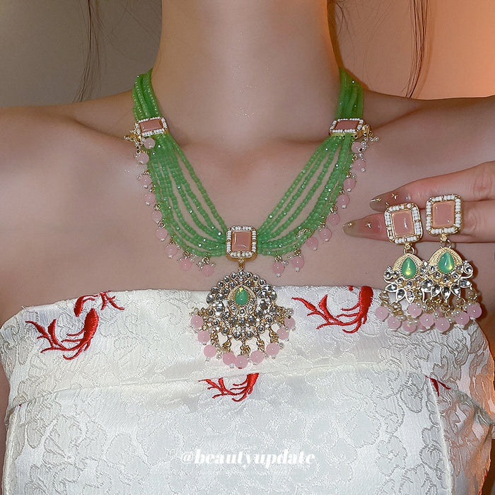 Vintage Court Style Glass Crystal Pearl Pendant Drop Earrings And Collarbone Necklace