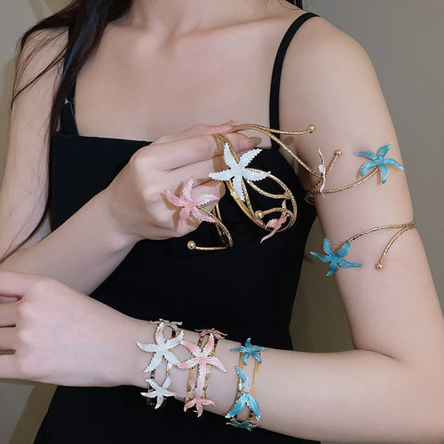 European American Style Iron Enamel Starfish Arm Cuff Bangle For Vacation Fashion Jewelry