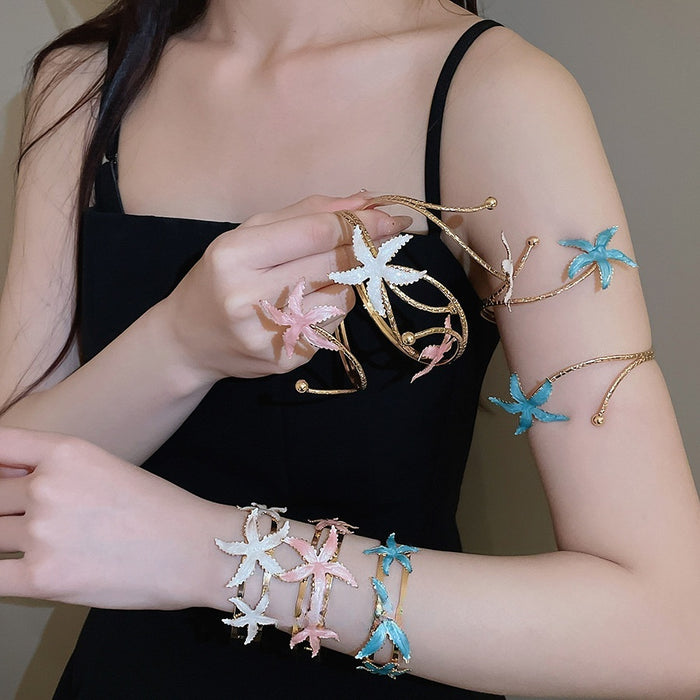 European American Style Iron Enamel Starfish Arm Cuff Bangle For Vacation Fashion Jewelry