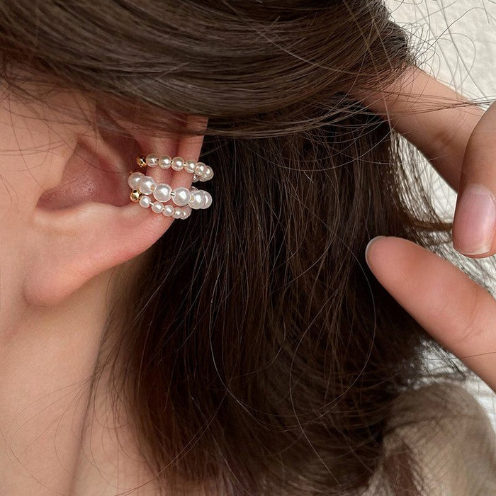 French Minimalist Multilayer Round Faux Pearl Ear Cuff Clip-on Earrings For Women
