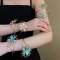 Monet Garden Butterfly Enamel Flower Iron Arm Cuff Bangle Sweet Forest Style Bracelet view 3