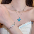 Copper Shell Pearl Starfish Pendant Necklace Bohemian Vacation Light Luxury Collarbone Chain for Women view 2