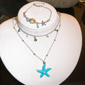 Copper Shell Pearl Starfish Pendant Necklace Bohemian Vacation Light Luxury Collarbone Chain for Women view 1