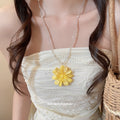 Colorful Glass Daisy Pearl Sweater Necklace For Women Summer Beach Pastoral Floral Collarbone Chain view 3