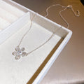 Light Luxury Copper Zircon Flower Hollow Pendant Necklace, Elegant Sweet Clavicle Choker view 2