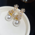 Light Luxury Floral Zircon Faux Pearl Stud Earrings, French Vintage Silver Post Style view 3