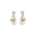 Light Luxury Floral Zircon Faux Pearl Stud Earrings, French Vintage Silver Post Style view 5