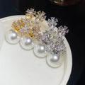 Light Luxury Floral Zircon Faux Pearl Stud Earrings, French Vintage Silver Post Style view 1