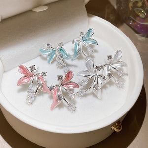 Korean Style Copper Zircon Flower Stud Earrings Sweet Light Luxury Fashion OL Jewelry