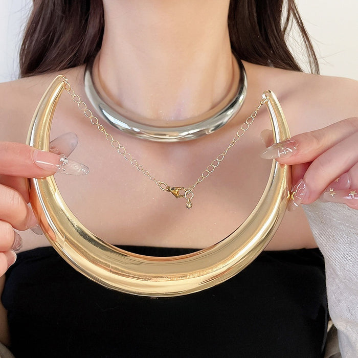 Shiny Iron Round Gradient Choker Necklace Old Money Geometric Metal Collar Jewelry