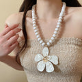 French Vintage Acrylic Beaded Rhinestone Flower Pendant Sweater Necklace For Women view 3