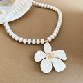 French Vintage Acrylic Beaded Rhinestone Flower Pendant Sweater Necklace For Women view 2