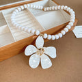 French Vintage Acrylic Beaded Rhinestone Flower Pendant Sweater Necklace For Women view 4