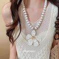 French Vintage Acrylic Beaded Rhinestone Flower Pendant Sweater Necklace For Women view 1
