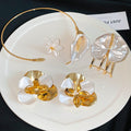 Alloy Enamel Flower Leaf Jewelry Set With Earrings Bracelet Necklace And Ring For Women view 4