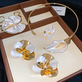 Alloy Enamel Flower Leaf Jewelry Set With Earrings Bracelet Necklace And Ring For Women view 2