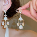 18K Gold Plated Acetate Waterdrop Fan Zircon Stud Earrings With Silver Posts Vintage Luxury view 4