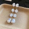 Irregular Faux Pearl Long Tassel Drop Earrings French Vintage Minimalist Geometric Silver Pin Jewelry view 4