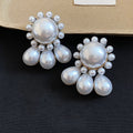 French Vintage Faux Pearl Round Waterdrop Stud Earrings For Women Elegant Geometric Silver Needle Jewelry view 4