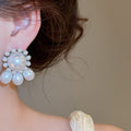 French Vintage Faux Pearl Round Waterdrop Stud Earrings For Women Elegant Geometric Silver Needle Jewelry view 3