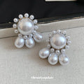 French Vintage Faux Pearl Round Waterdrop Stud Earrings For Women Elegant Geometric Silver Needle Jewelry view 2
