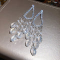 French Style Faux Crystal Tassel Long Drop Earrings, Geometric Teardrop Statement Jewelry view 4
