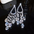 French Style Faux Crystal Tassel Long Drop Earrings, Geometric Teardrop Statement Jewelry view 2