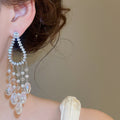 French Style Faux Crystal Tassel Long Drop Earrings, Geometric Teardrop Statement Jewelry view 3