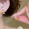 Light Luxury Copper Zircon Flower Stud Earrings With Silver Posts For Women view 4