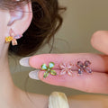 Light Luxury Copper Zircon Flower Stud Earrings With Silver Posts For Women view 2