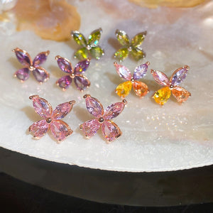 Light Luxury Copper Zircon Flower Stud Earrings With Silver Posts For Women
