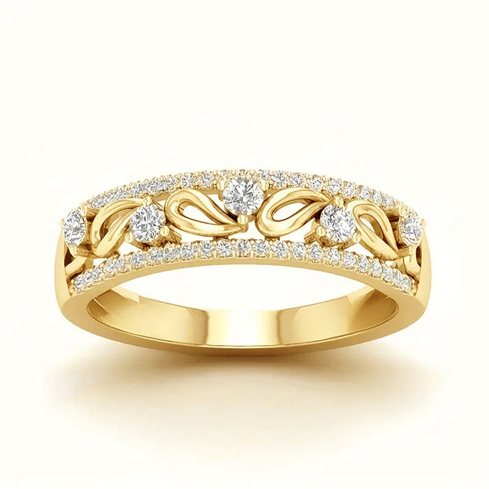 Minimalist Hollow Waterdrop Double Row Wax Set Zircon Ring For Women French Commuter Jewelry