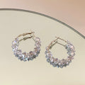 Light Luxury Copper Hoop Earrings With Silver Posts, Zircon Starry Round Geometric Jewelry For Women view 2